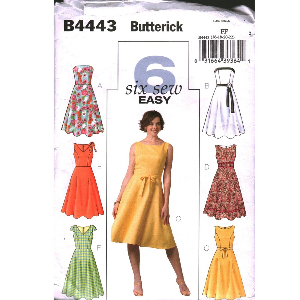 Butterick B4443 Sewing Pattern Misses Petite Dress 6 Styles Size 16-22 cut